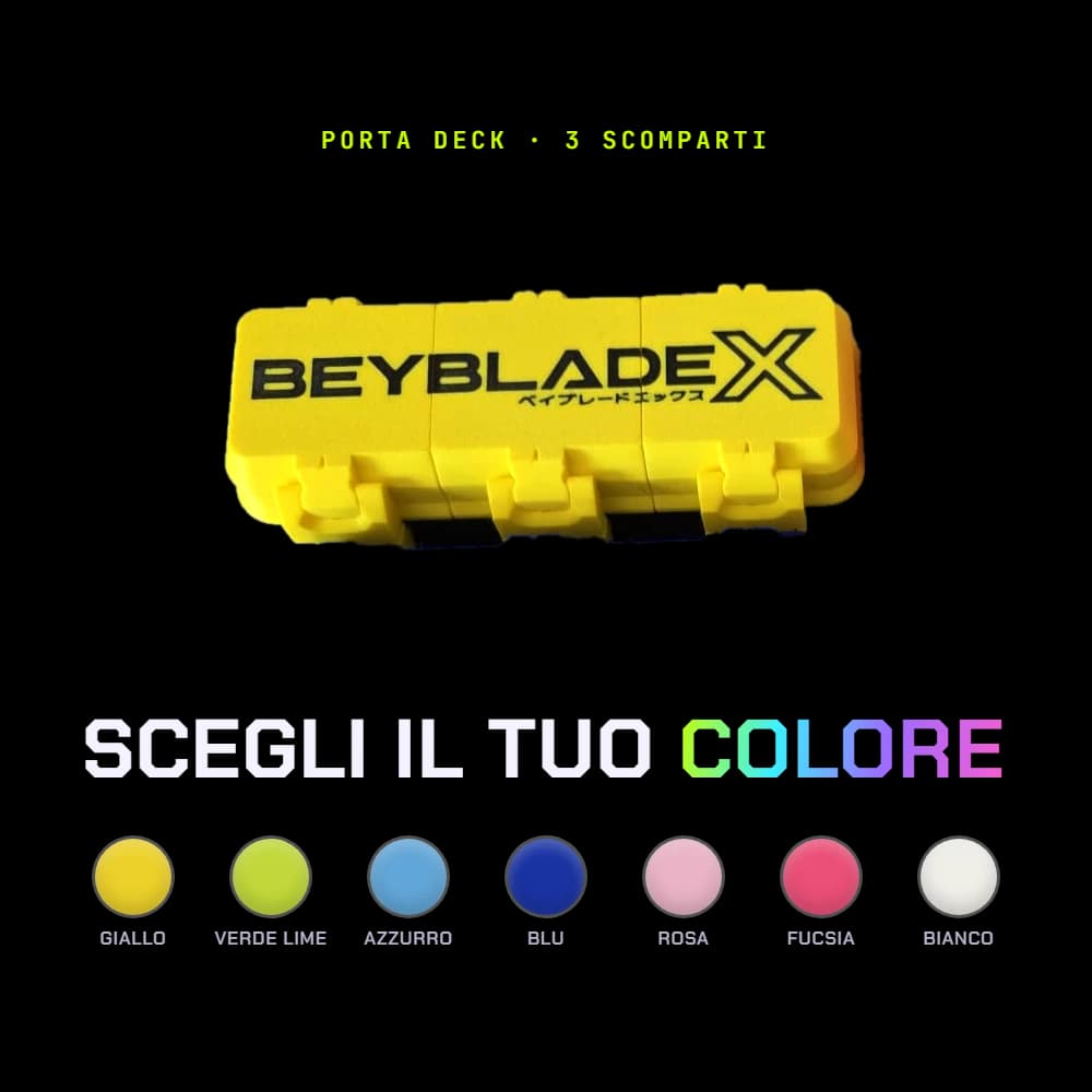 Porta deck Beyblade X giallo a tre scomparti, disponibile in giallo, verde lime, azzurro, blu, rosa, fucsia e bianco